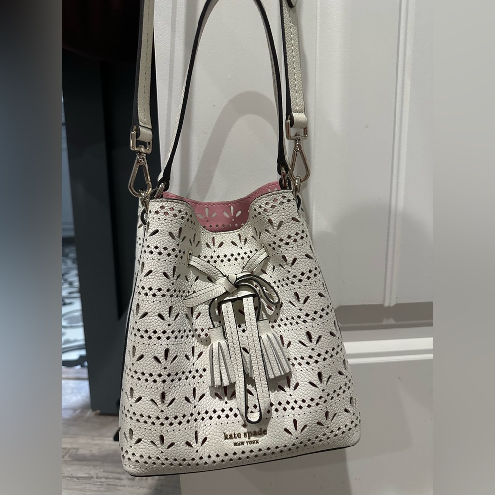 Kate Spade White and Pink Mini Bag with Intricate Design